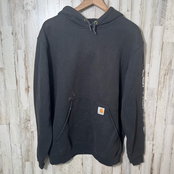 Vtg Y2K‎ Carhartt Black Hoodie Sweatshirt Painted Thrashed Mens Large - Picture 1 of 6